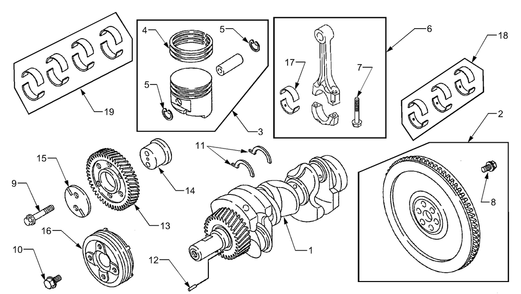 Crankshaft, Pistons And Flywheel Diagram and Parts List for 7304 54AD741100-54AT741100-54BD741100-54BT741100 Cub Cadet Lawn Tractor